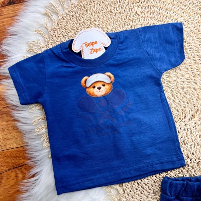  Conj. Camiseta Baby Bear Team e Bermuda - Azul Jeans